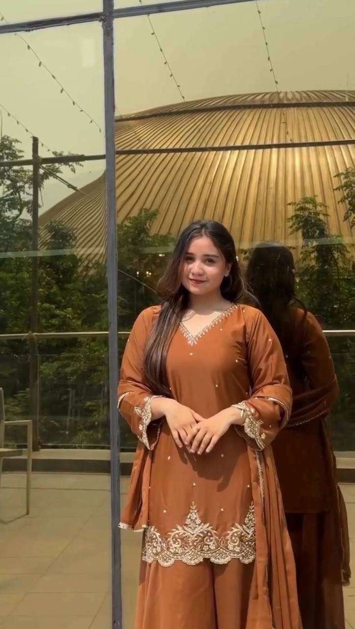 Women's Georgette Sequence Moti Work Straight Kurti With Salwar and Dupatta Set - Image 3